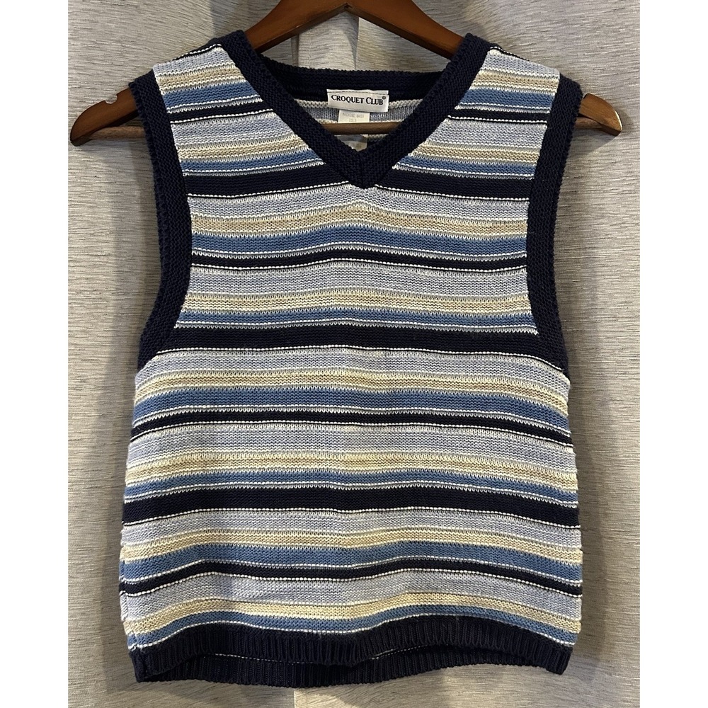 Vtg Croquet Club Vest Womens Small Funky Hippie Boho‎ Artsy Striped